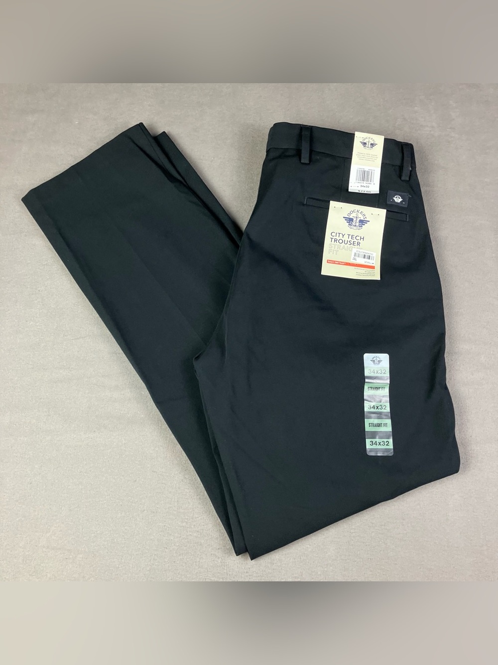 Dockers Men’s Size 34x32 City Tech Trousers Straight Fit Black Pants NWT! New wi